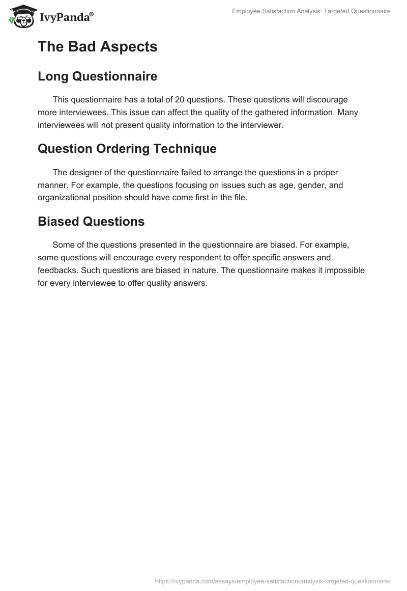 Employee Satisfaction Analysis: Targeted Questionnaire. Page 2