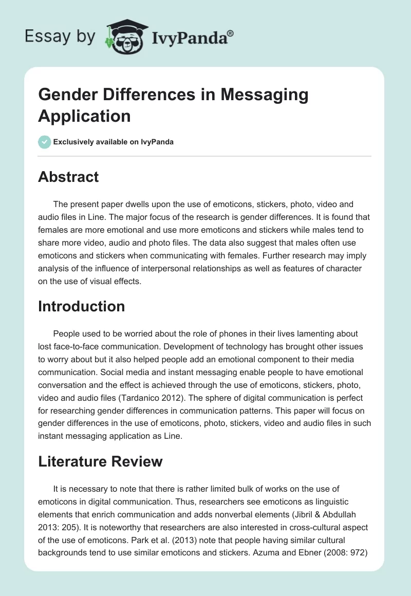 Gender Differences in Messaging Application. Page 1
