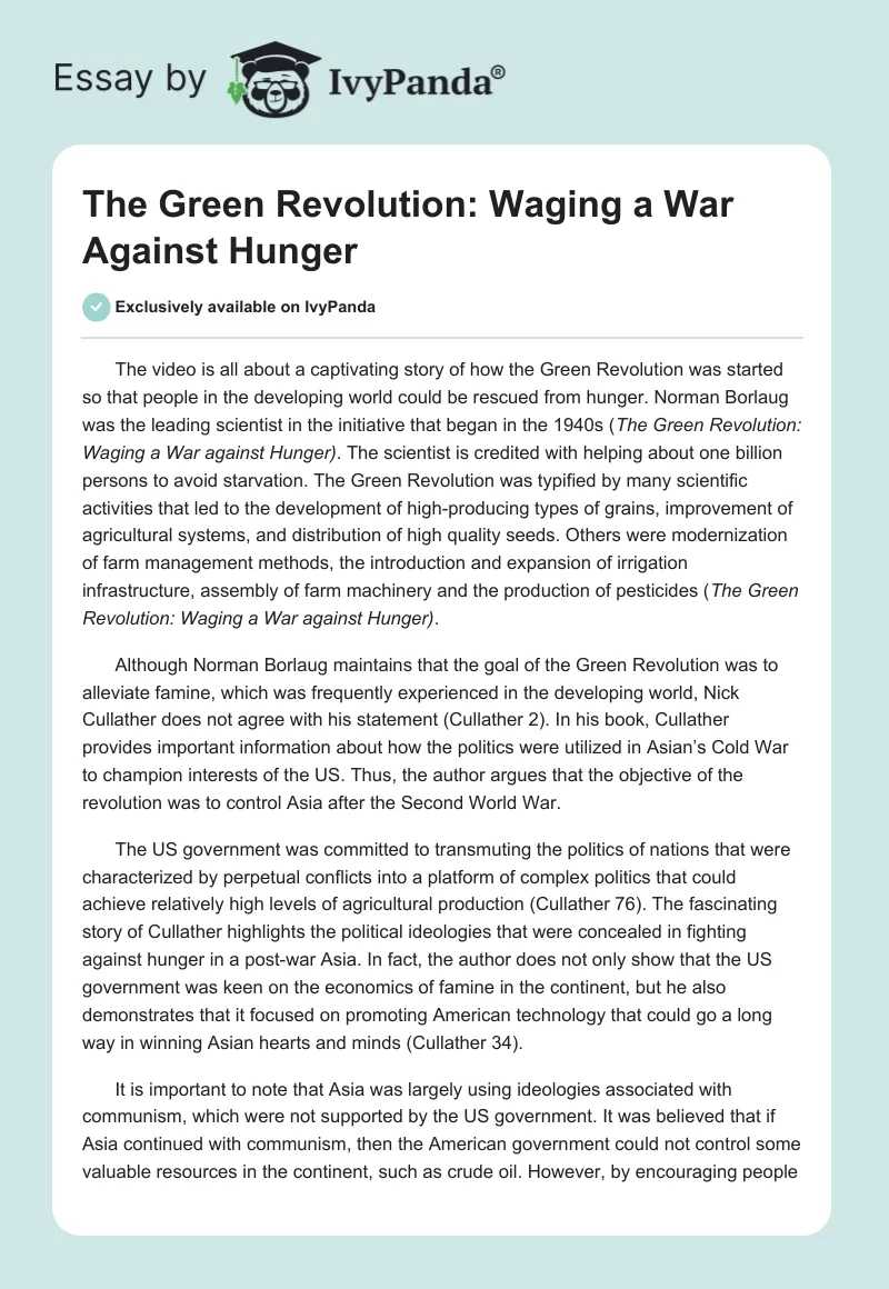 The Green Revolution: Waging a War Against Hunger. Page 1