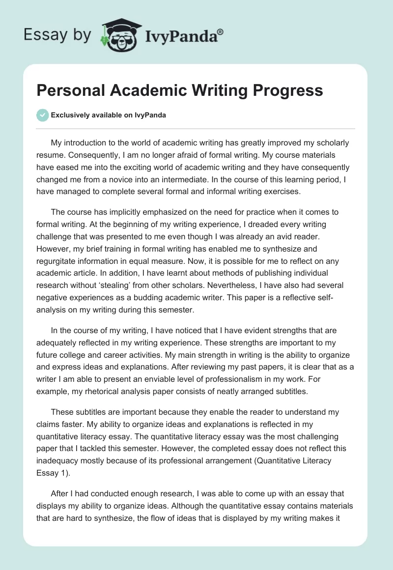Personal Academic Writing Progress. Page 1