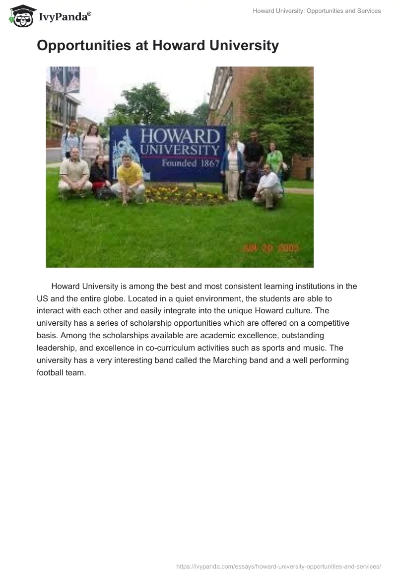 Howard University: Opportunities and Services. Page 3