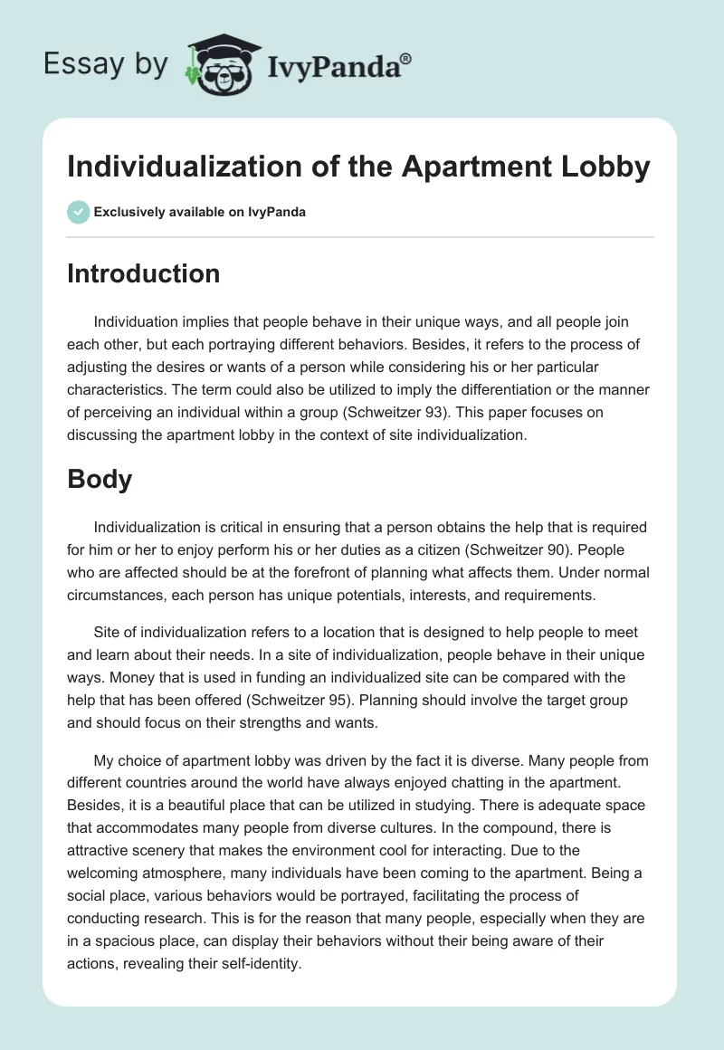 Individualization of the Apartment Lobby. Page 1