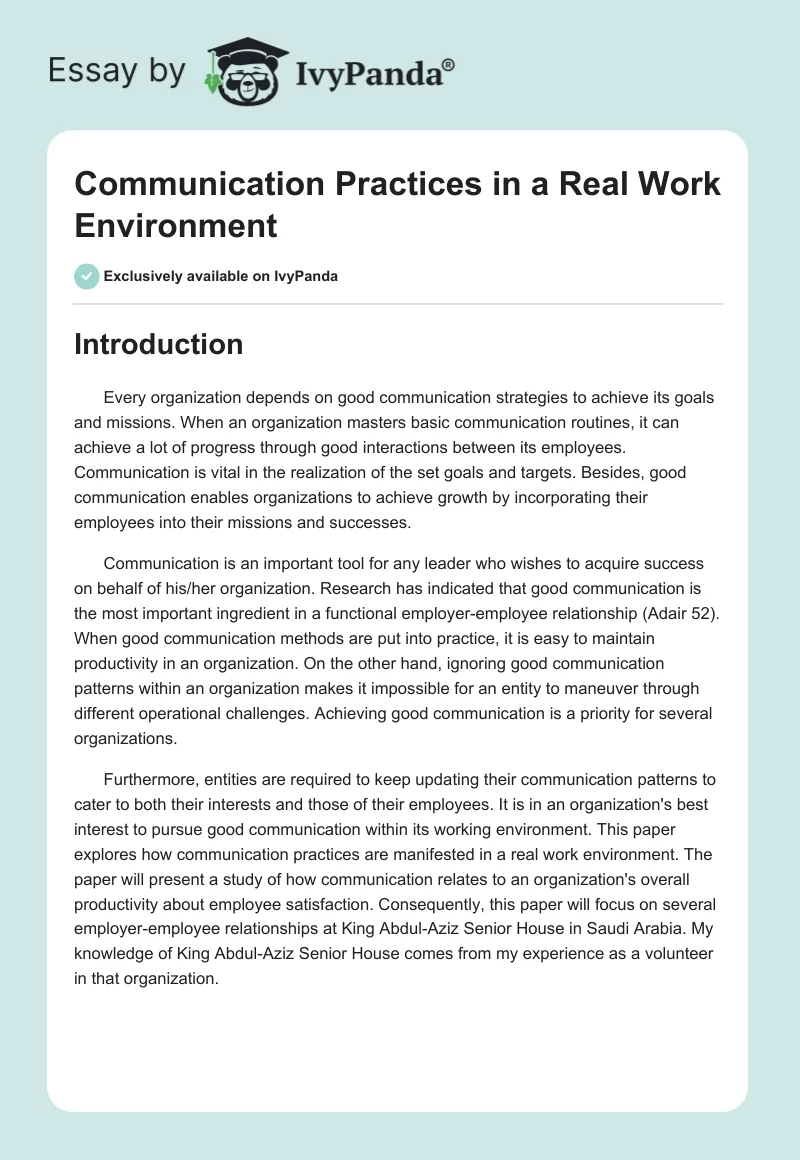 Communication Practices in a Real Work Environment. Page 1