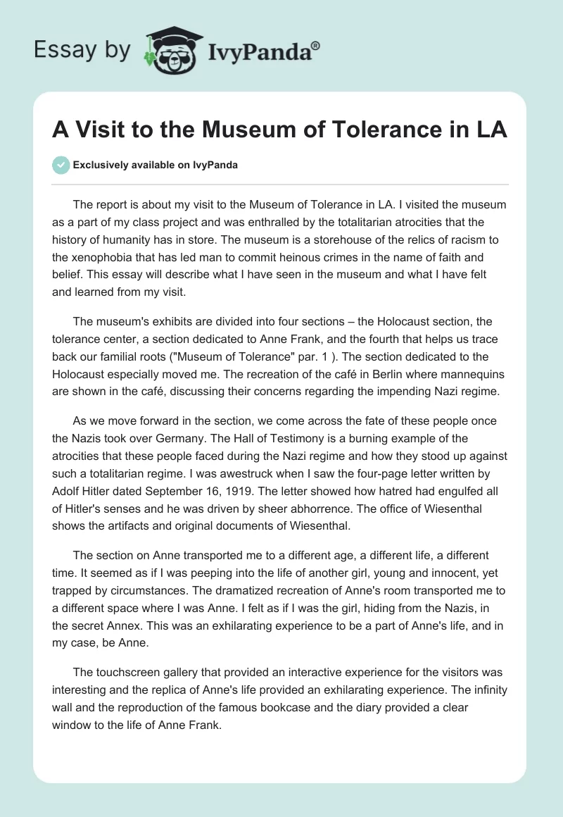 A Visit to the Museum of Tolerance in LA. Page 1