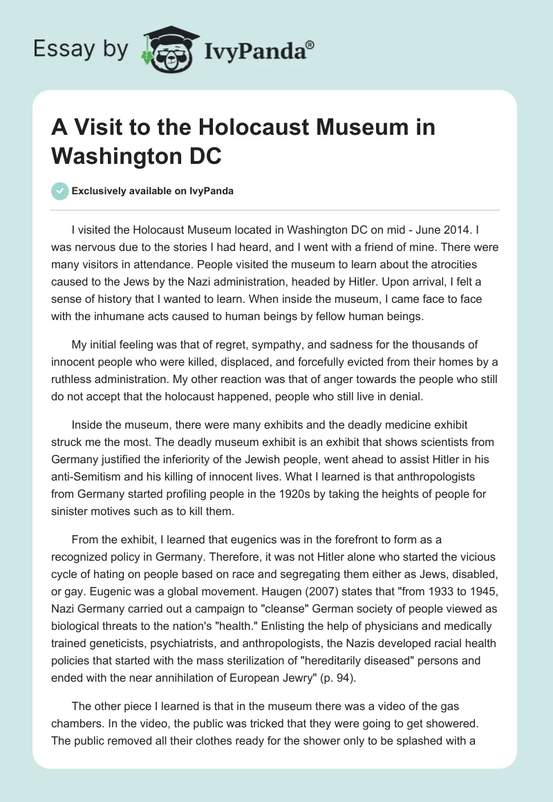 A Visit to the Holocaust Museum in Washington DC. Page 1
