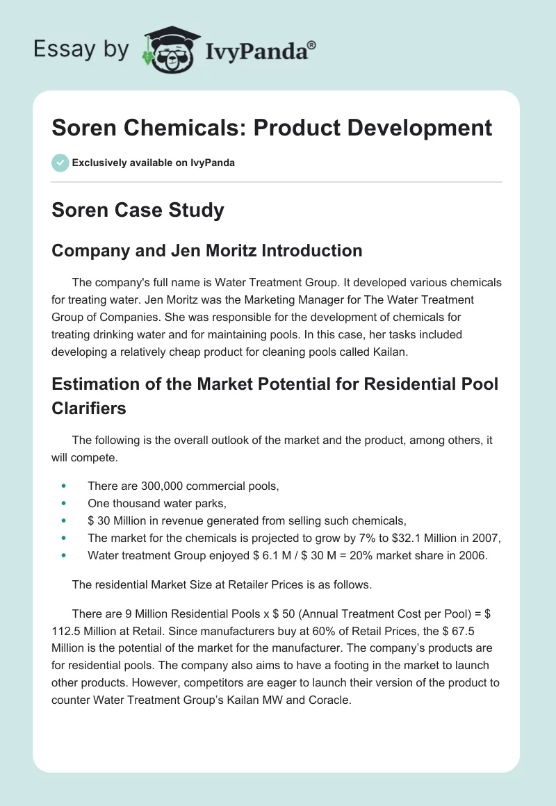 Soren Chemicals: Product Development. Page 1