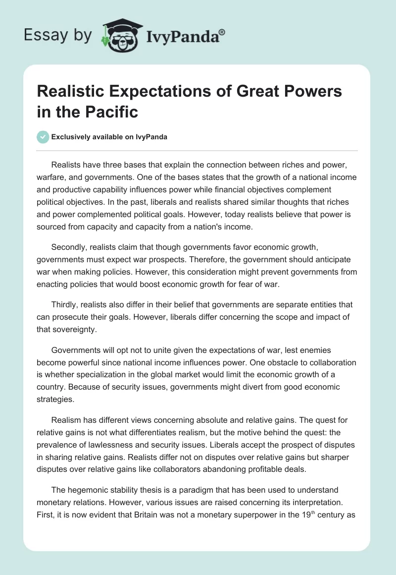 Realistic Expectations of Great Powers in the Pacific. Page 1