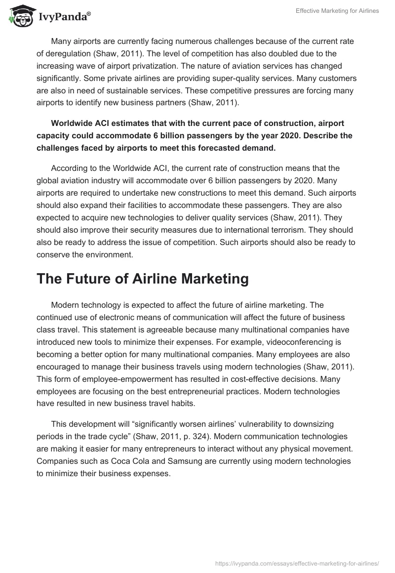 Effective Marketing for Airlines. Page 2