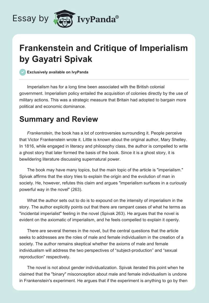 "Frankenstein and Critique of Imperialism" by Gayatri Spivak. Page 1