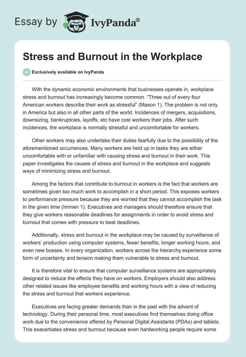 Stress and Burnout in the Workplace. Page 1