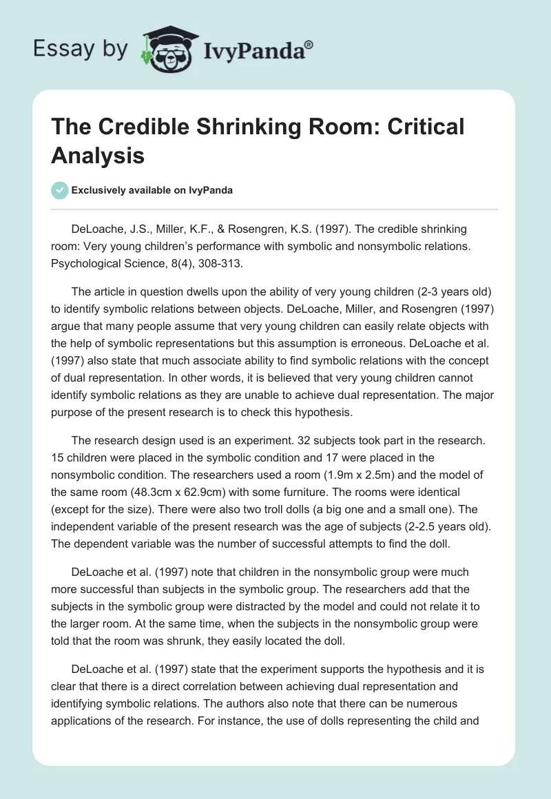 The Credible Shrinking Room: Critical Analysis. Page 1