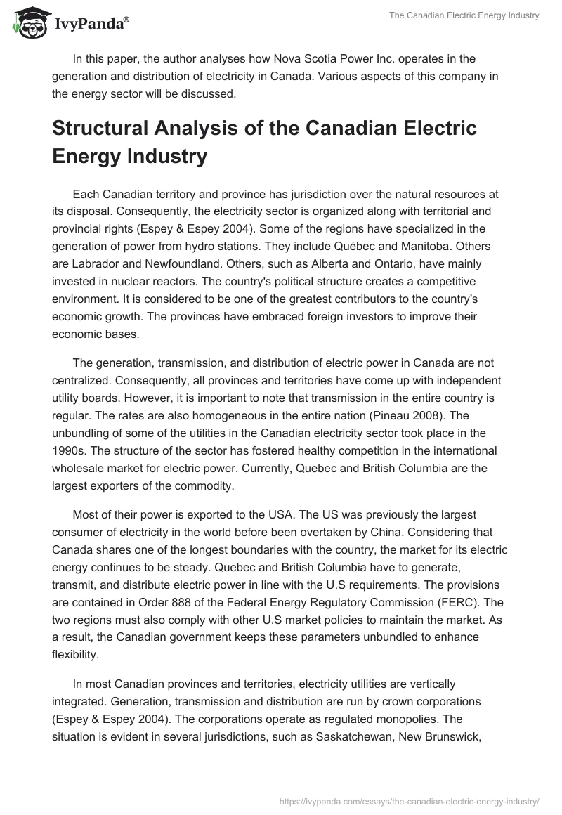 The Canadian Electric Energy Industry. Page 2