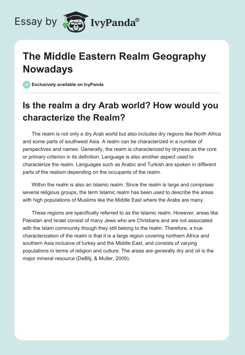 The Middle Eastern Realm Geography Nowadays. Page 1