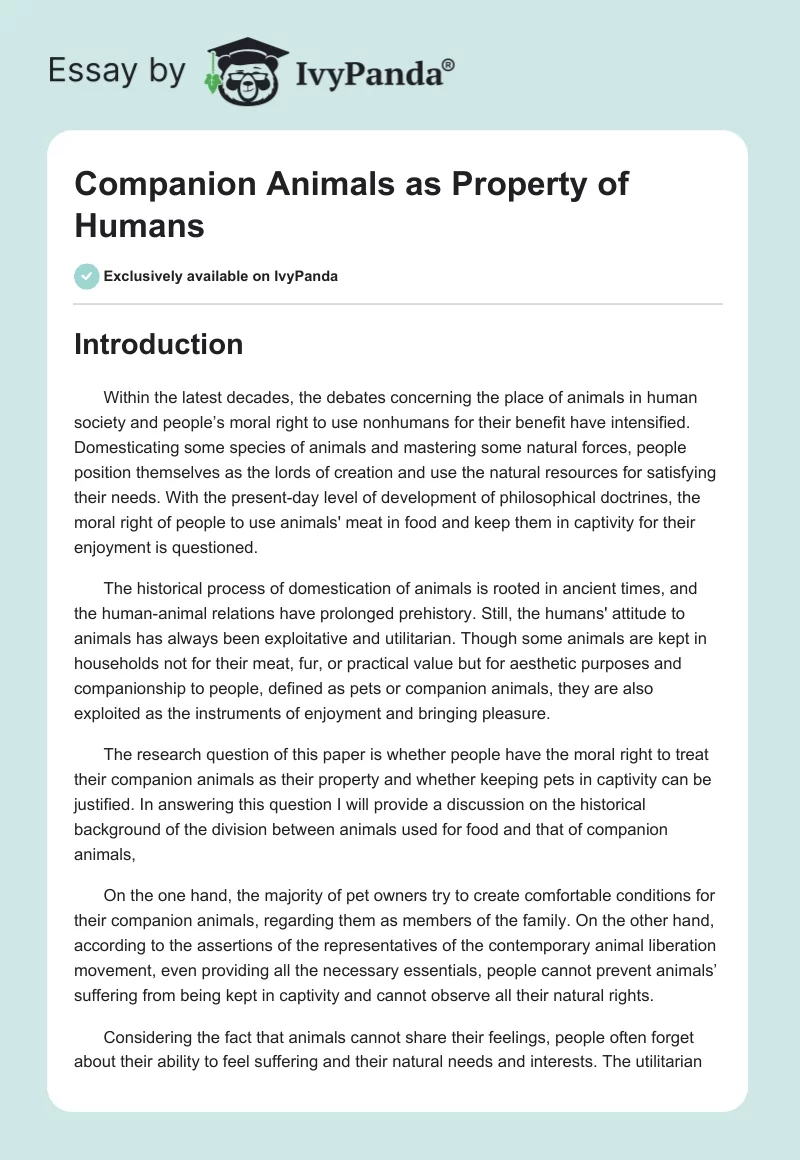 Companion Animals as Property of Humans. Page 1
