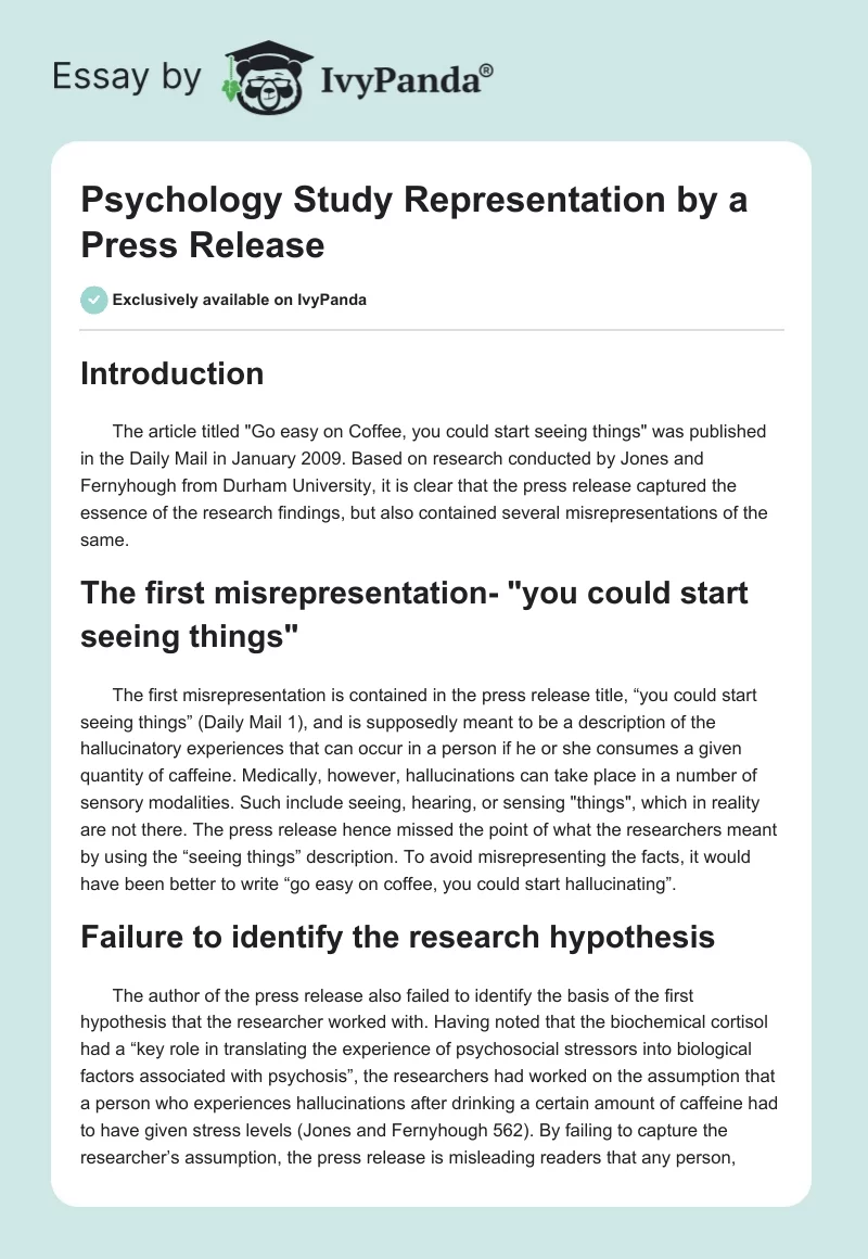 Psychology Study Representation by a Press Release. Page 1