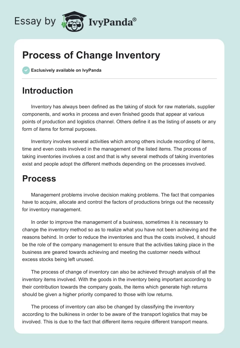 Process of Change Inventory. Page 1