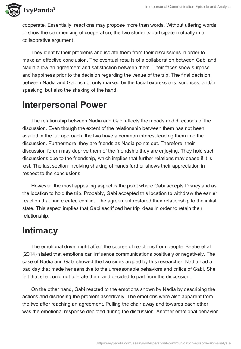 Interpersonal Communication Episode and Analysis. Page 2