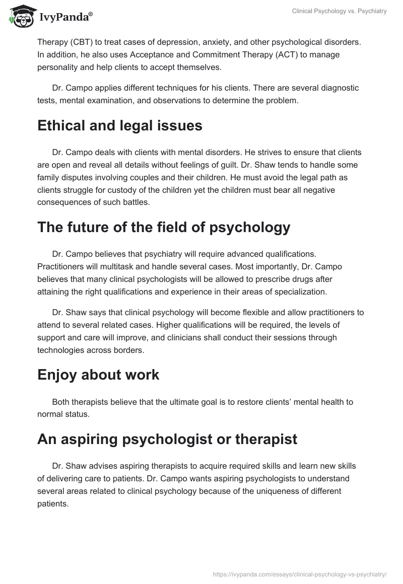 Clinical Psychology vs. Psychiatry. Page 3