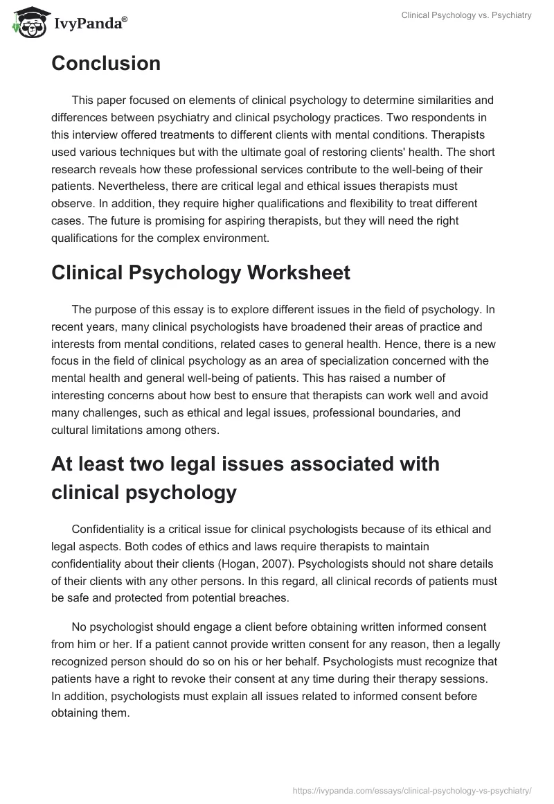 Clinical Psychology vs. Psychiatry. Page 4