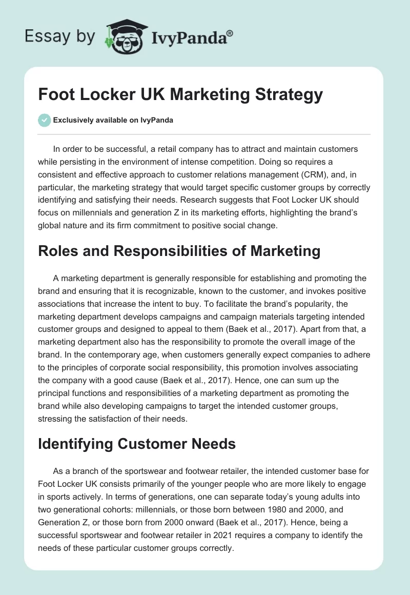 Foot Locker UK Marketing Strategy. Page 1
