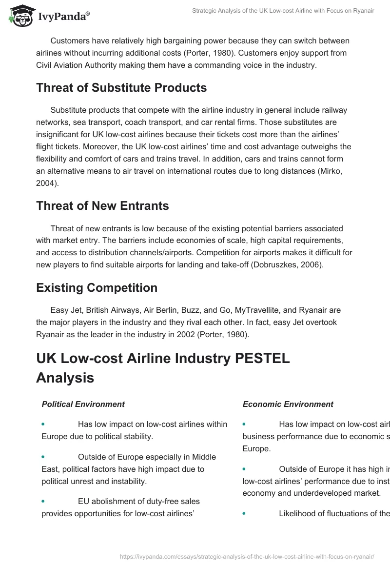 Strategic Analysis of the UK Low-Cost Airline With Focus on Ryanair. Page 2