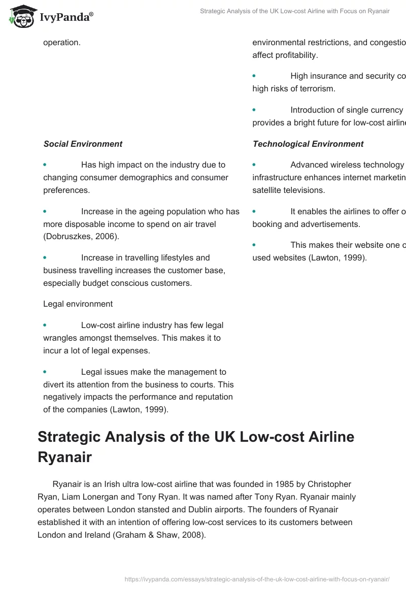 Strategic Analysis of the UK Low-Cost Airline With Focus on Ryanair. Page 3