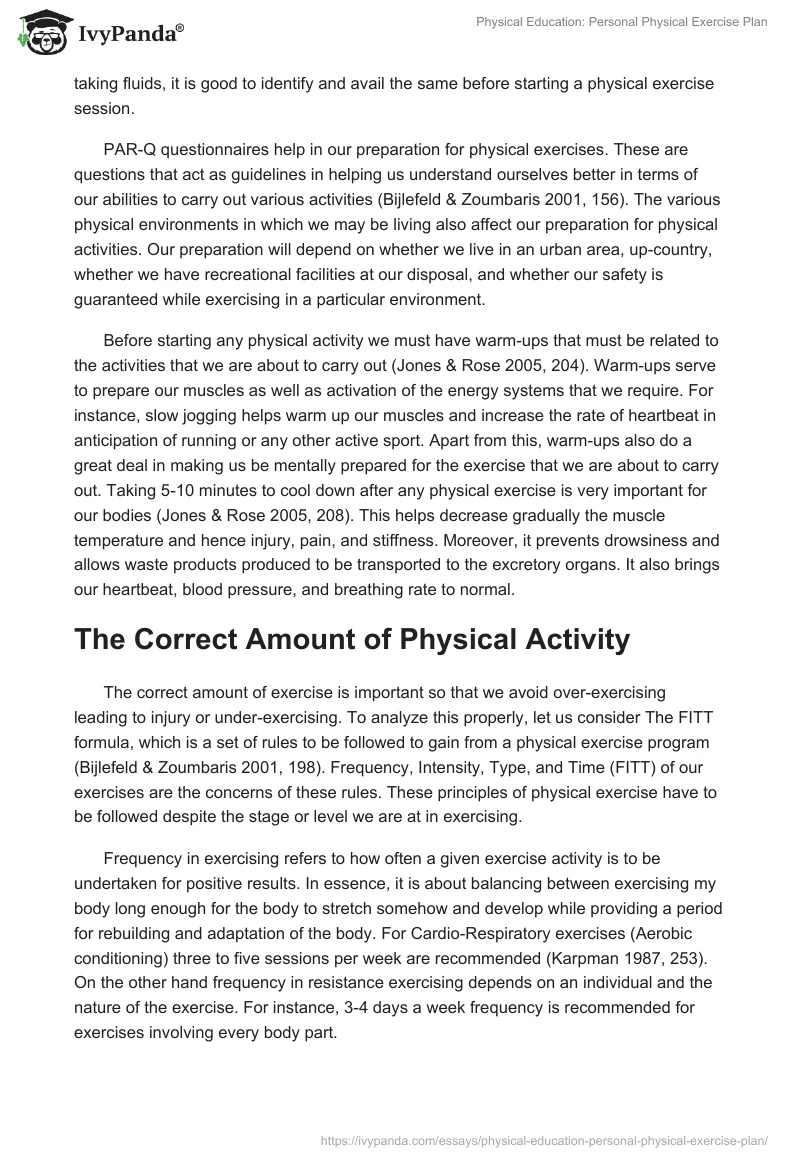 Physical Education: Personal Physical Exercise Plan. Page 3