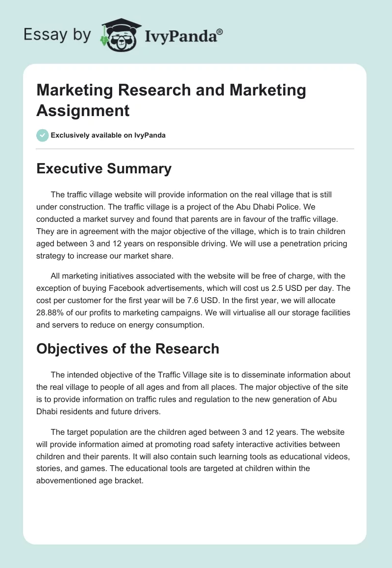 Marketing Research and Marketing Assignment. Page 1