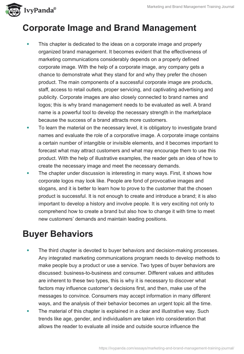 Marketing and Brand Management Training Journal. Page 2