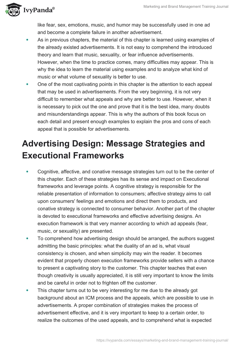 Marketing and Brand Management Training Journal. Page 5