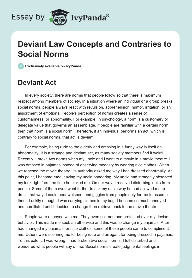 Deviant Law Concepts and Contraries to Social Norms. Page 1