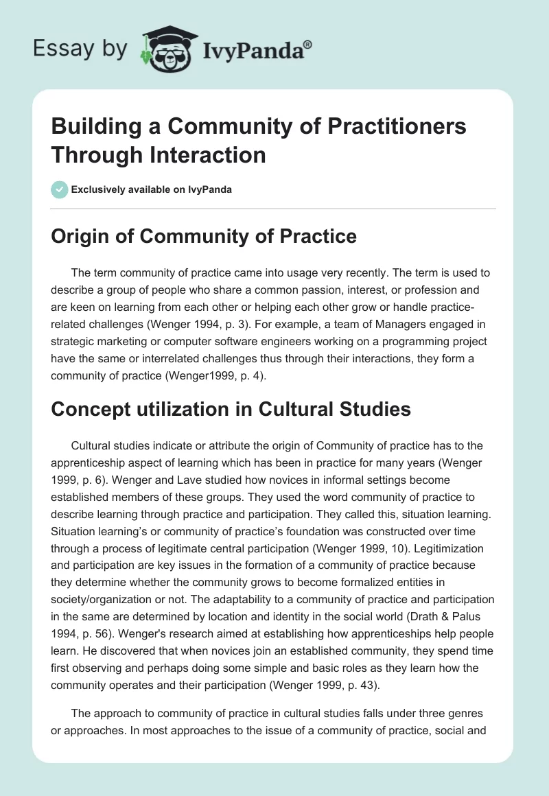 Building a Community of Practitioners Through Interaction. Page 1
