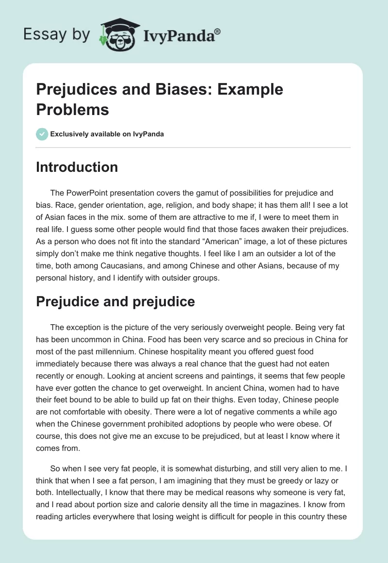 Prejudices and Biases: Example Problems. Page 1