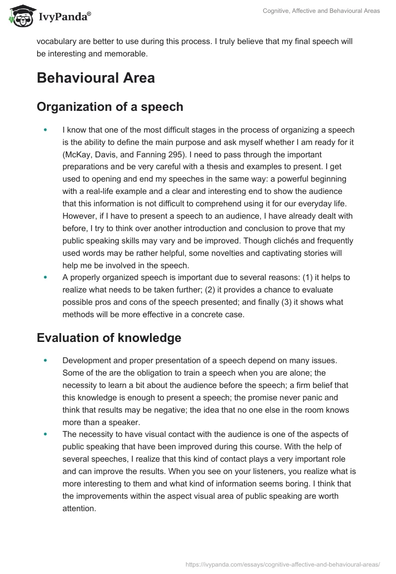 Cognitive, Affective and Behavioural Areas. Page 3