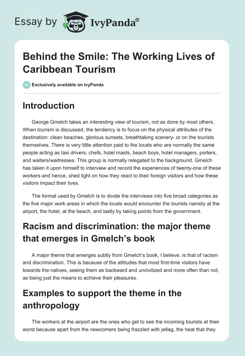 Behind the Smile: The Working Lives of Caribbean Tourism. Page 1