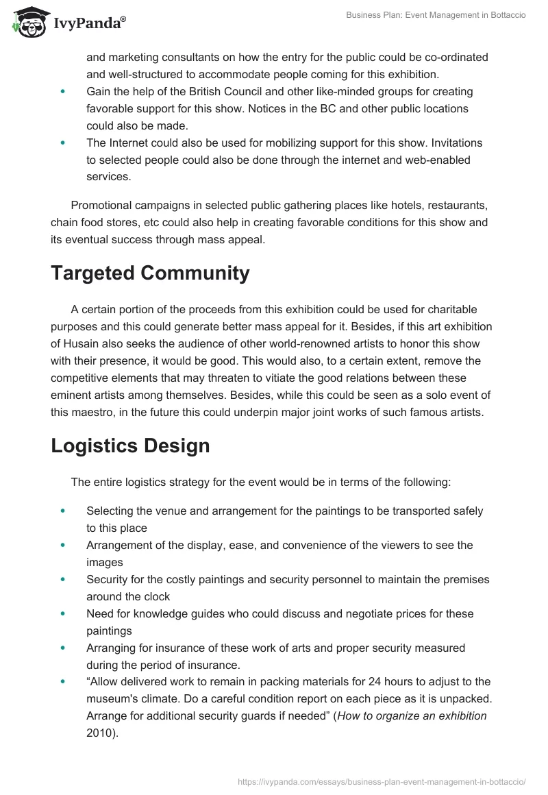 Business Plan: Event Management in Bottaccio. Page 4