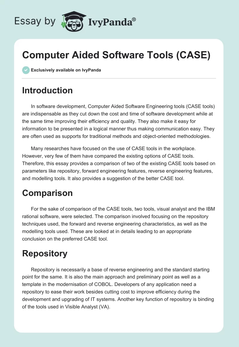 Computer Aided Software Tools (CASE). Page 1