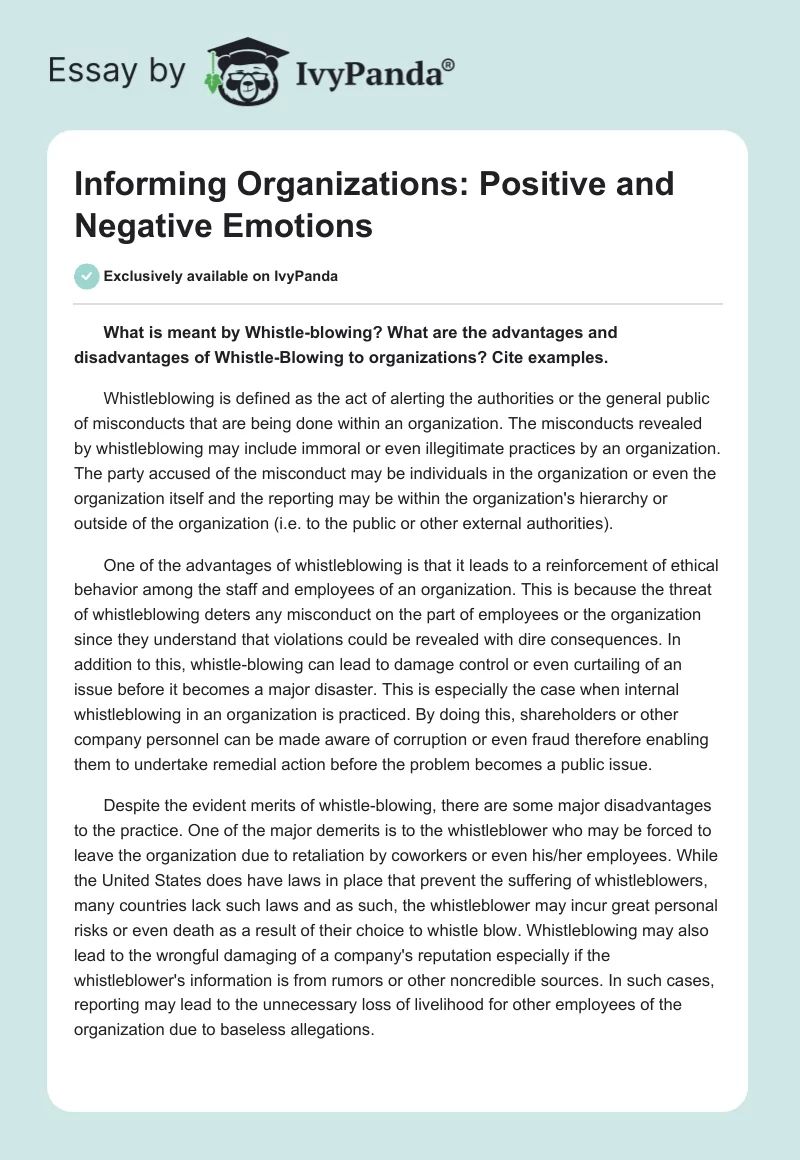 Informing Organizations: Positive and Negative Emotions. Page 1