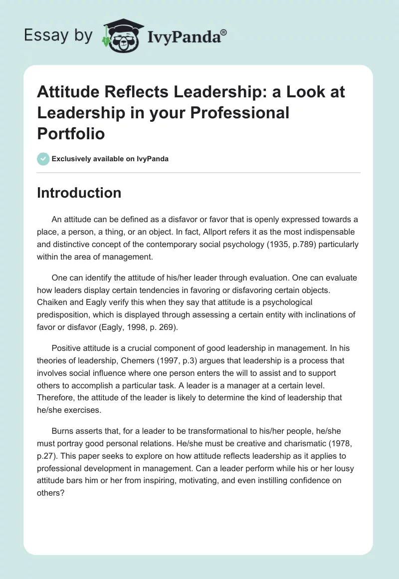 Attitude Reflects Leadership: a Look at Leadership in your Professional Portfolio. Page 1