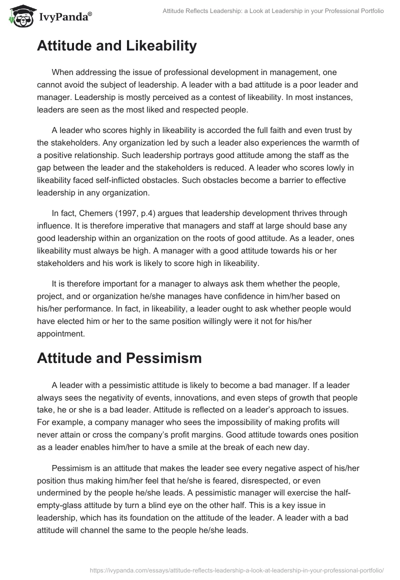 Attitude Reflects Leadership: a Look at Leadership in your Professional Portfolio. Page 2