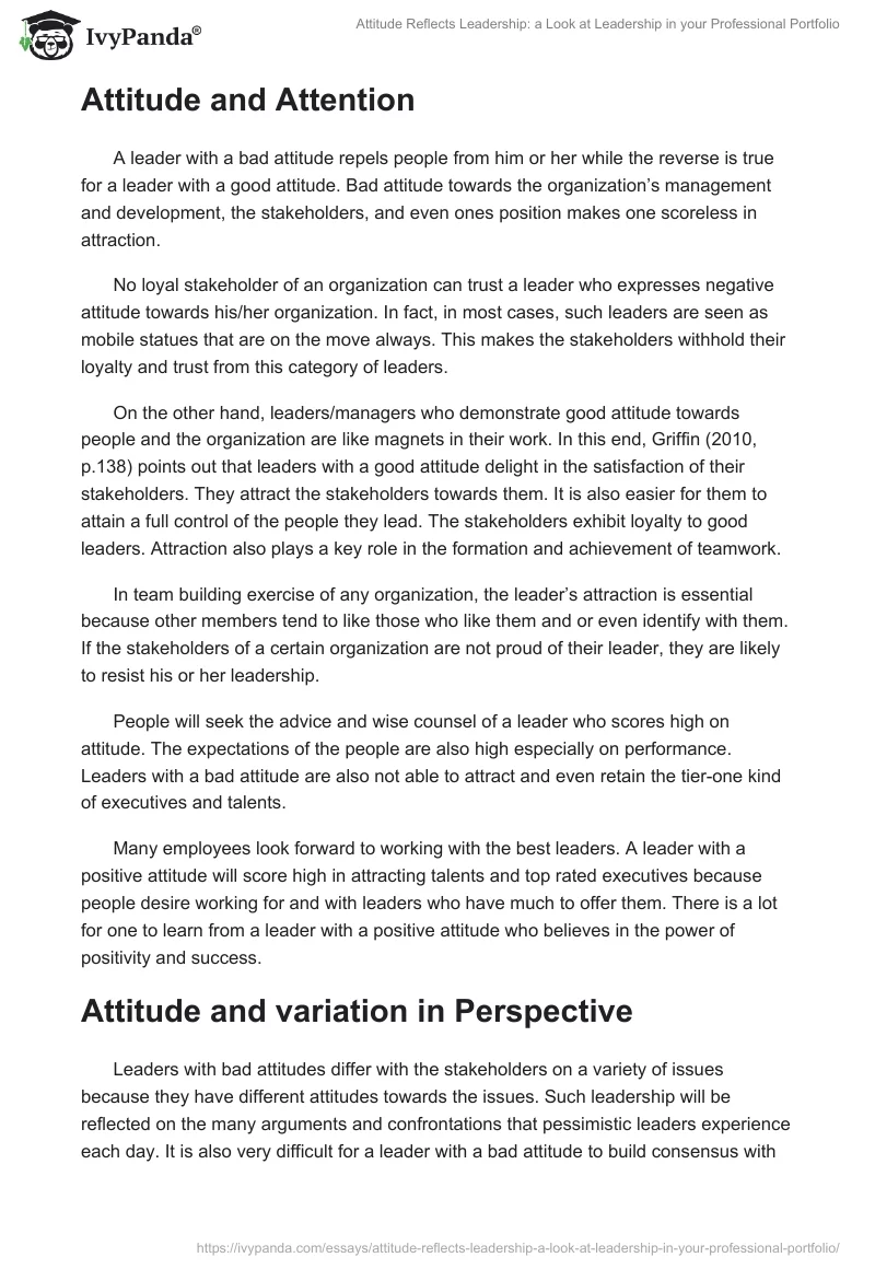 Attitude Reflects Leadership: a Look at Leadership in your Professional Portfolio. Page 3