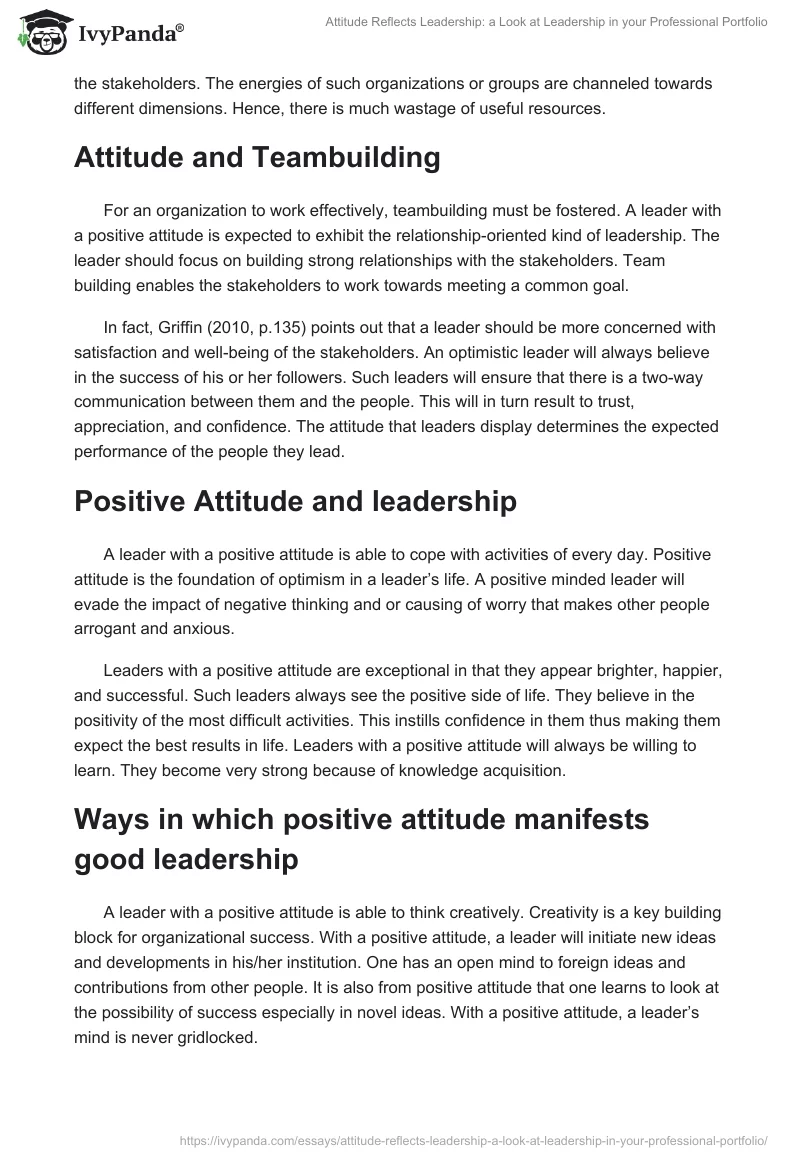 Attitude Reflects Leadership: a Look at Leadership in your Professional Portfolio. Page 4