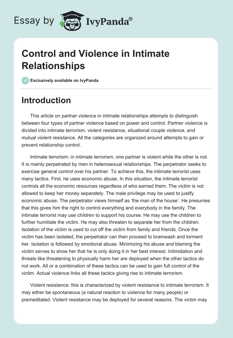 Control and Violence in Intimate Relationships. Page 1