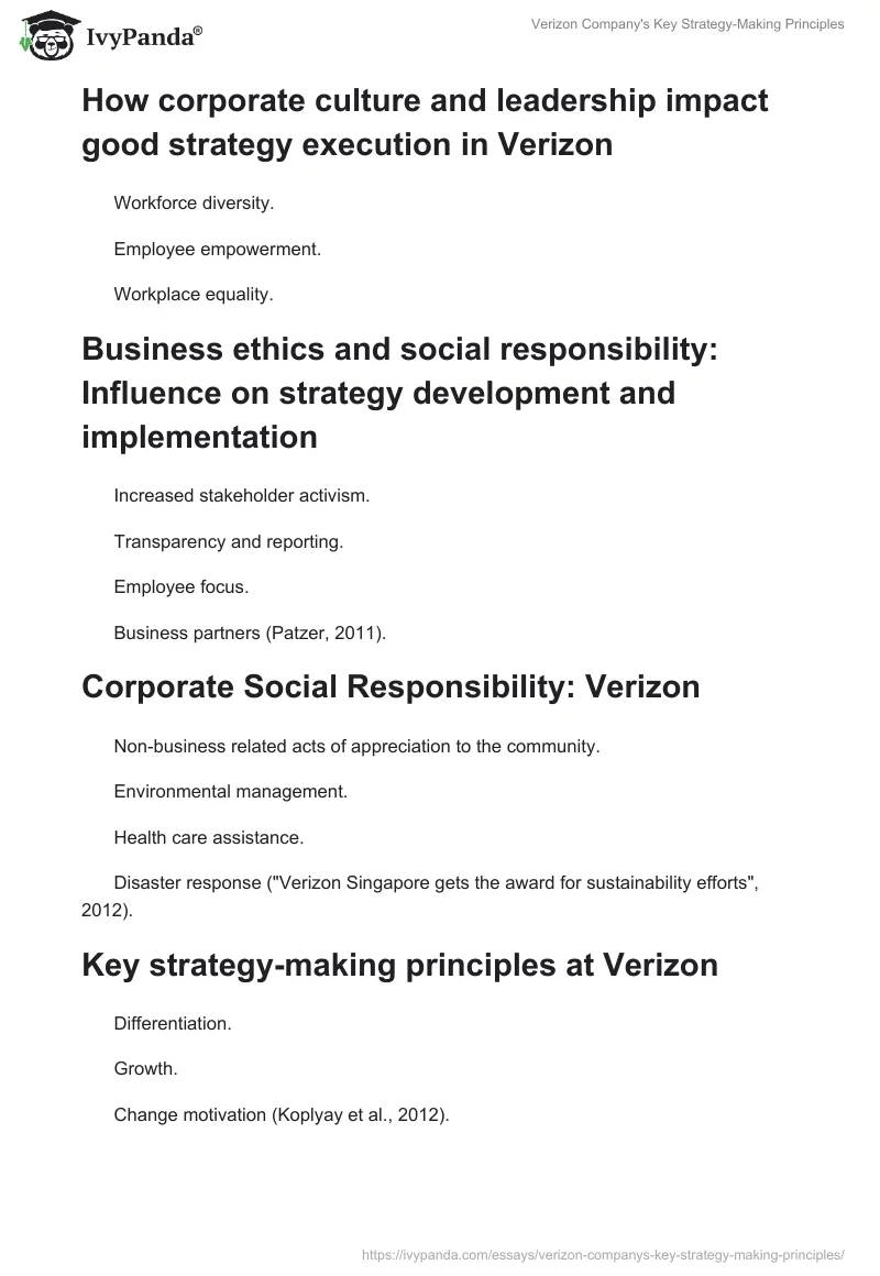 Verizon Company's Key Strategy-Making Principles. Page 4