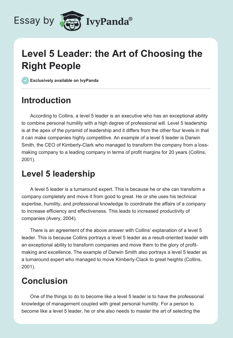 Level 5 Leader: the Art of Choosing the Right People. Page 1