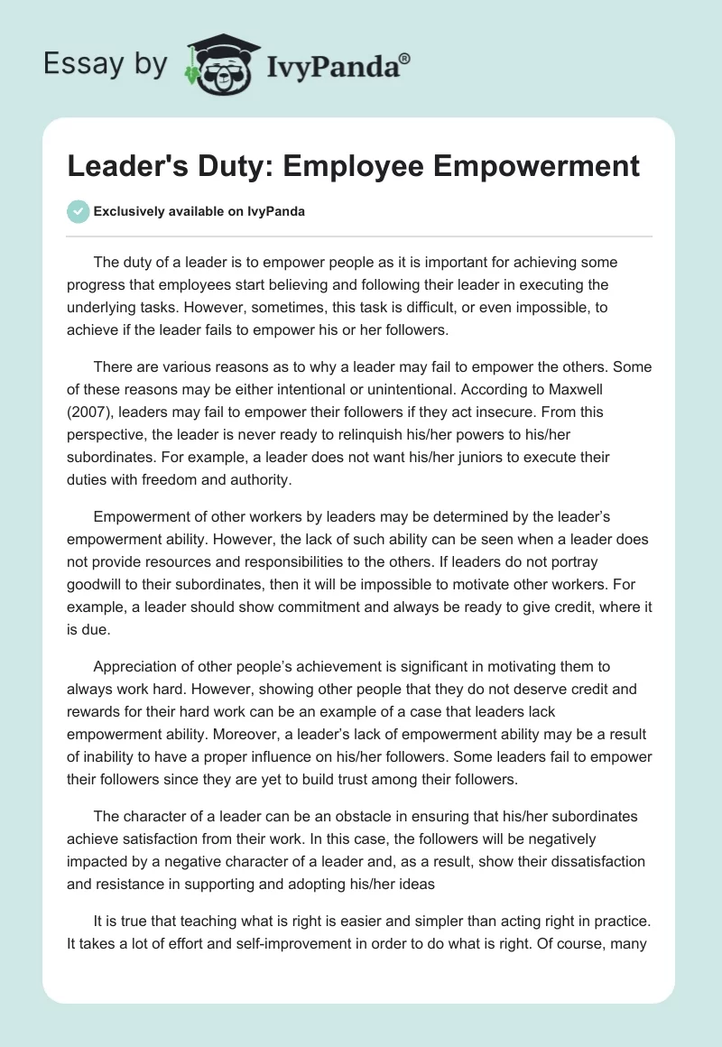 Leader's Duty: Employee Empowerment. Page 1