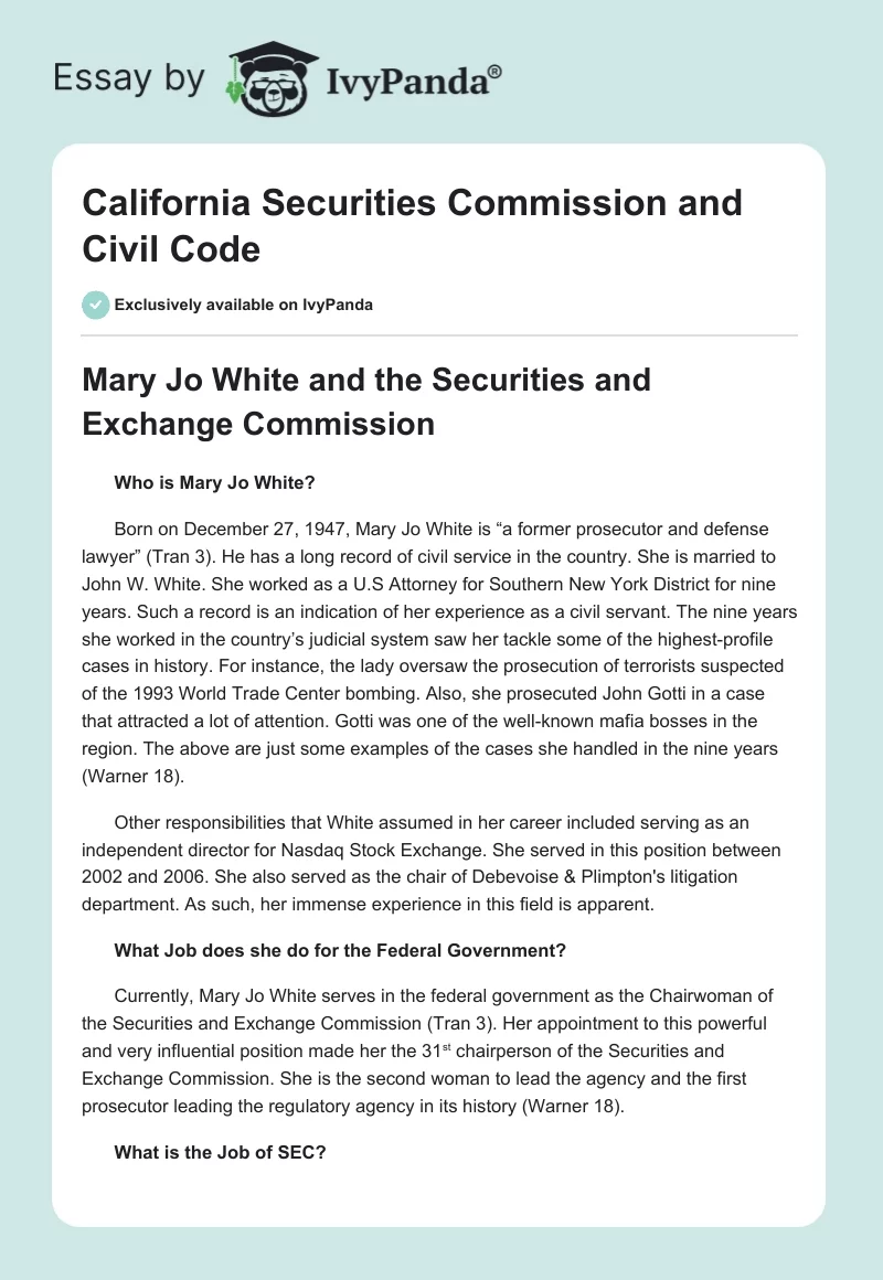 California Securities Commission and Civil Code. Page 1