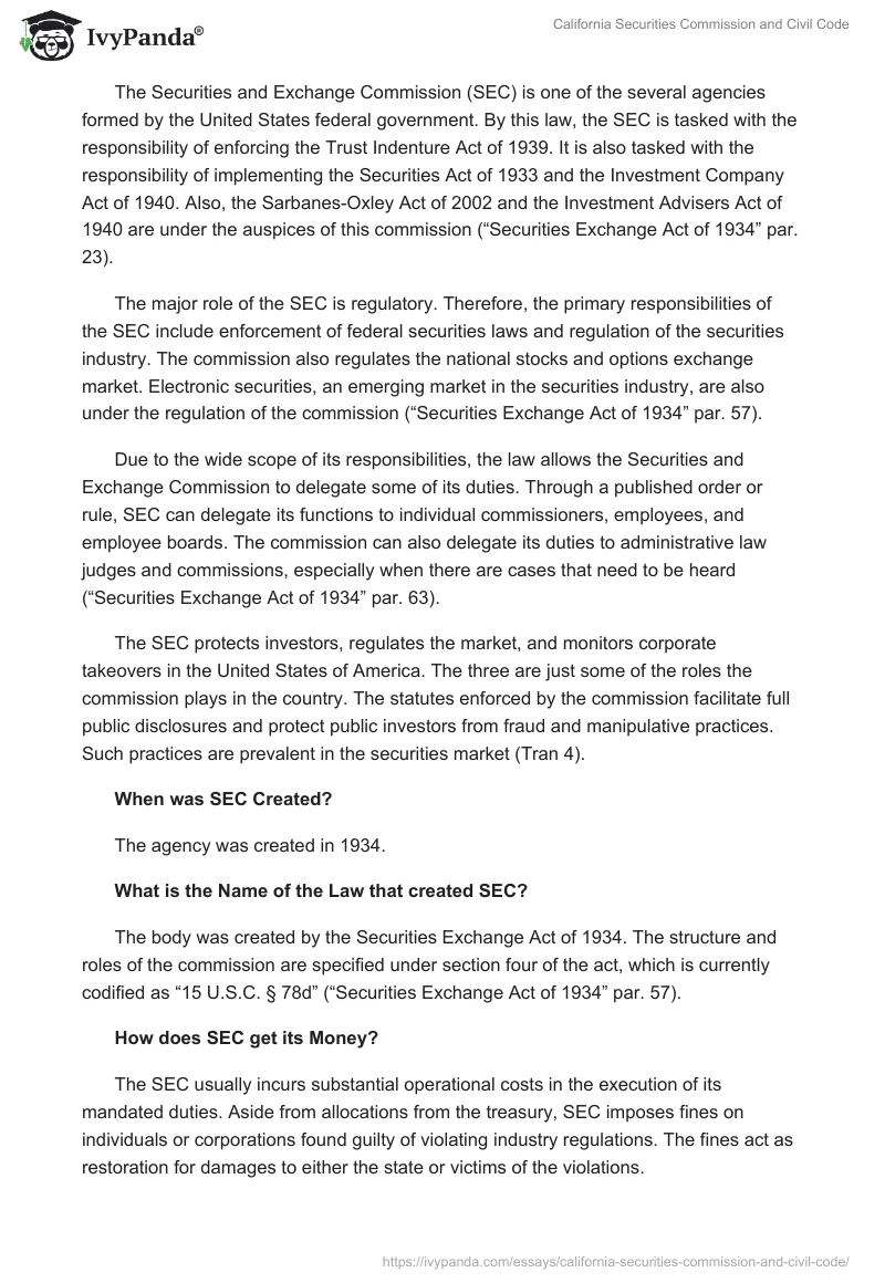 California Securities Commission and Civil Code. Page 2