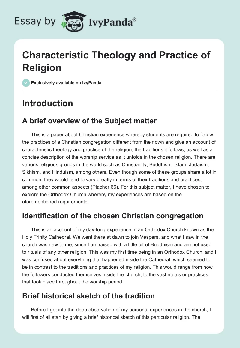 Characteristic Theology and Practice of Religion. Page 1