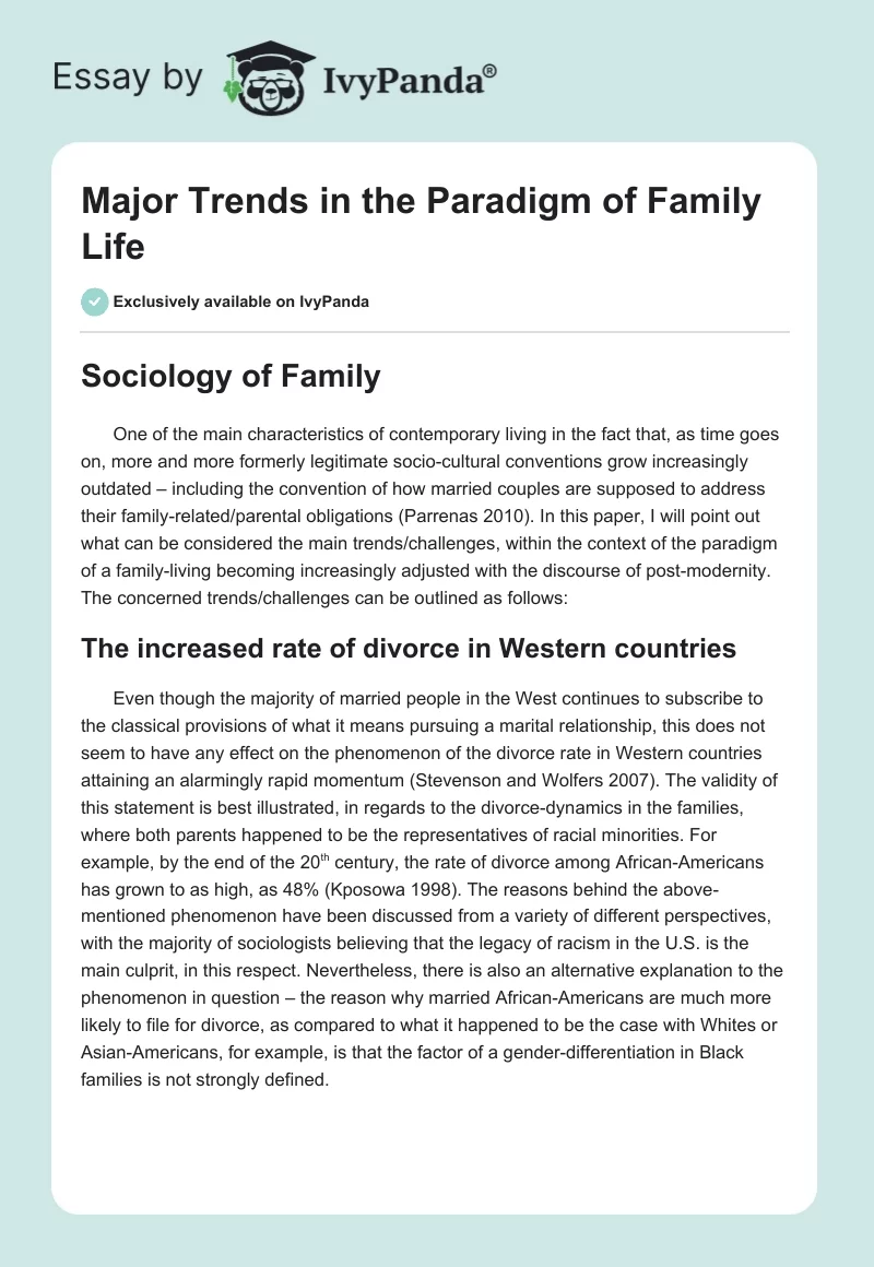 Major Trends in the Paradigm of Family Life. Page 1